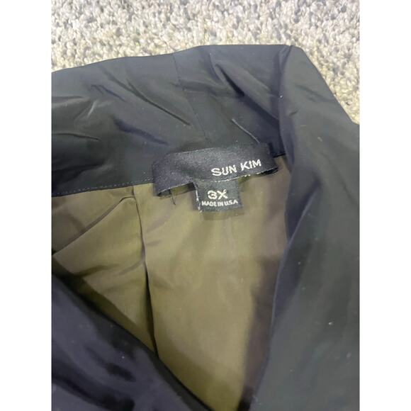 SUN KIM Drape Open Front Tunic Jacket Pockets Olive Green Black USA Size 3X - Picture 3 of 12